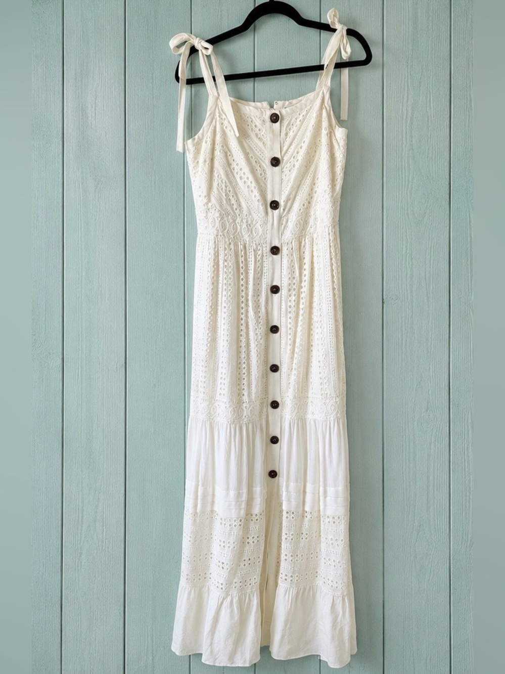 Adelyn Rae Ivory Eyelet Cotton Western Boho Maxi Dress M Pockets